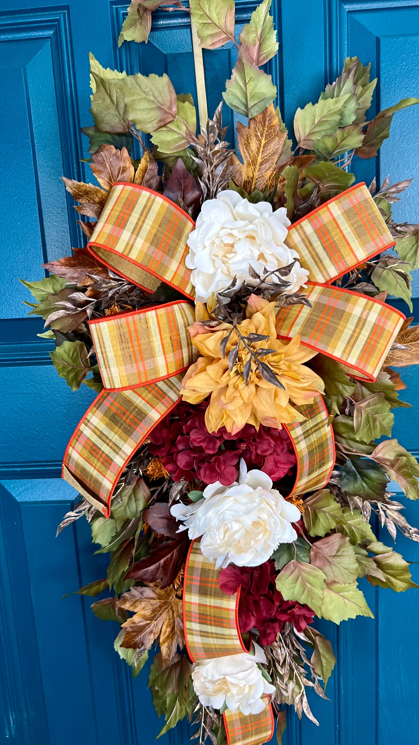 Fall Door Swag with Hydrangeas and Dahlias