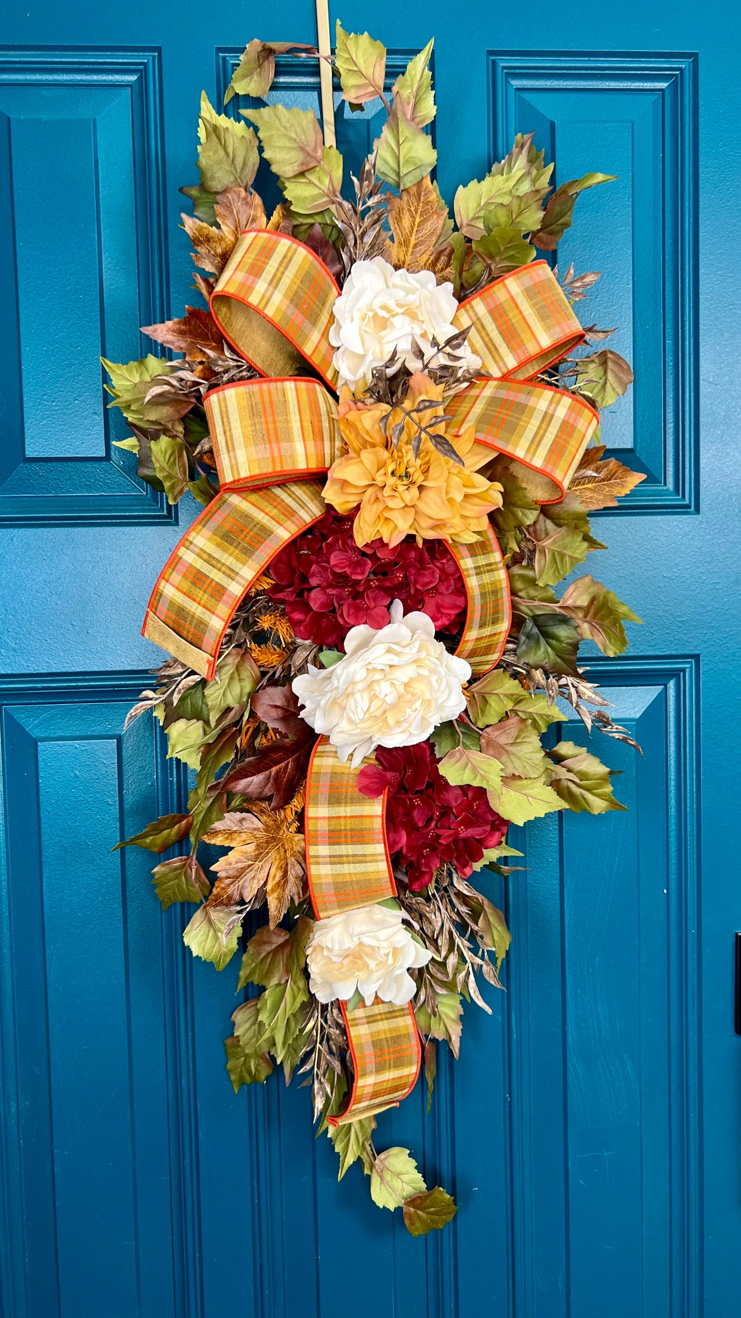 Fall Door Swag with Hydrangeas and Dahlias
