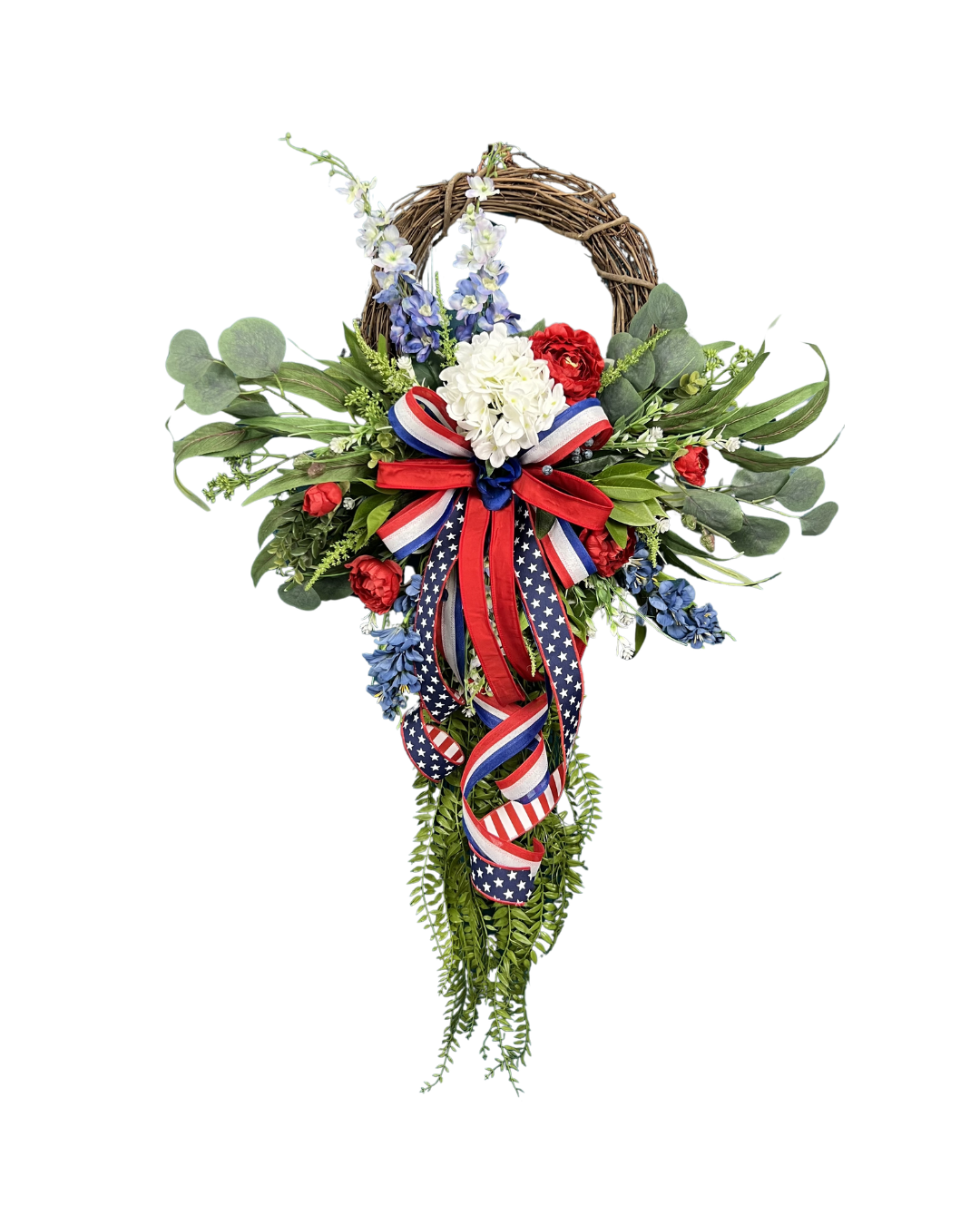 Patriotic Wreath with Red White Blue Flowers