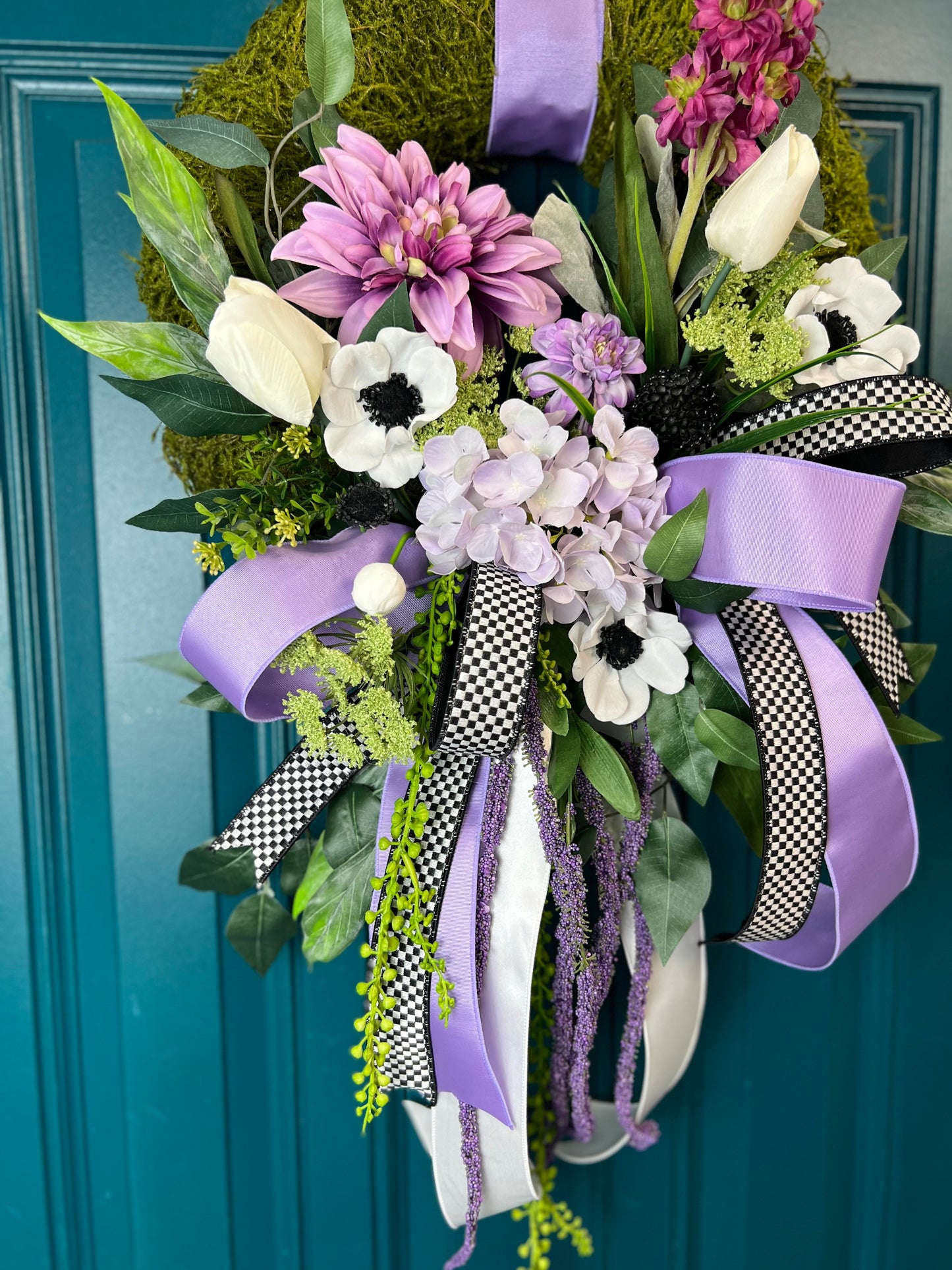 Lavendar and Black Checkered Wreath