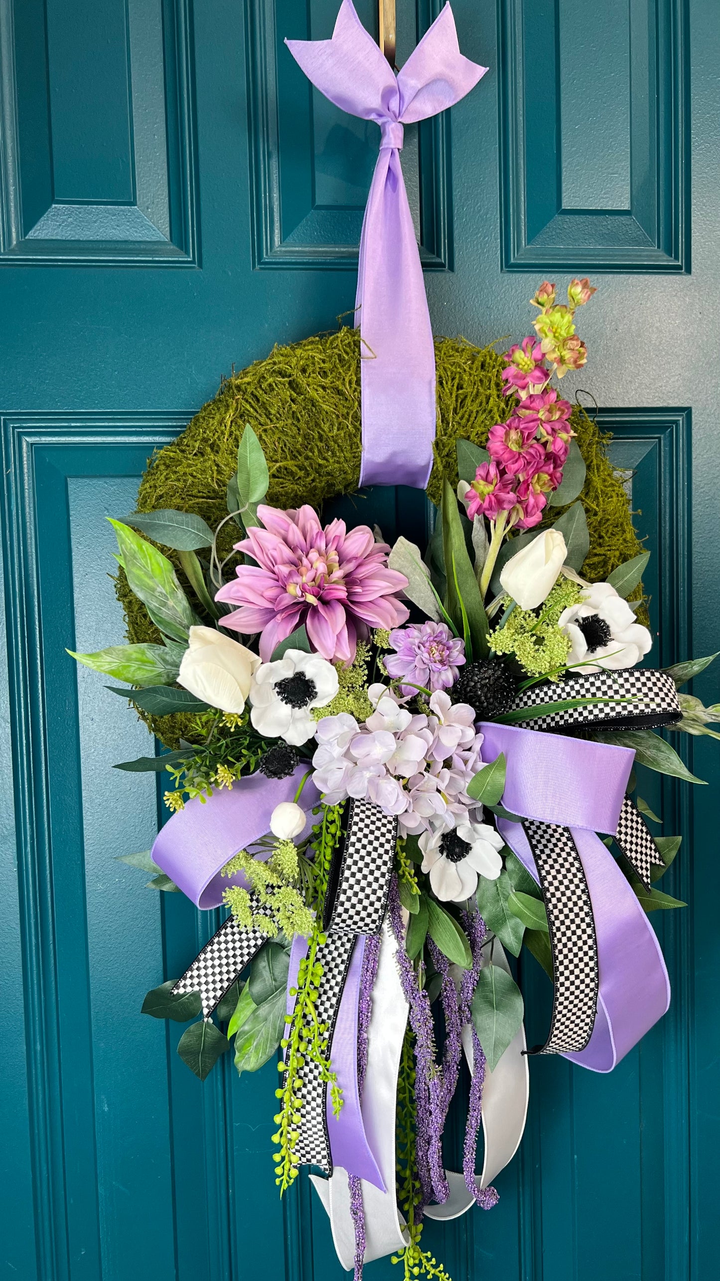 Lavendar and Black Checkered Wreath