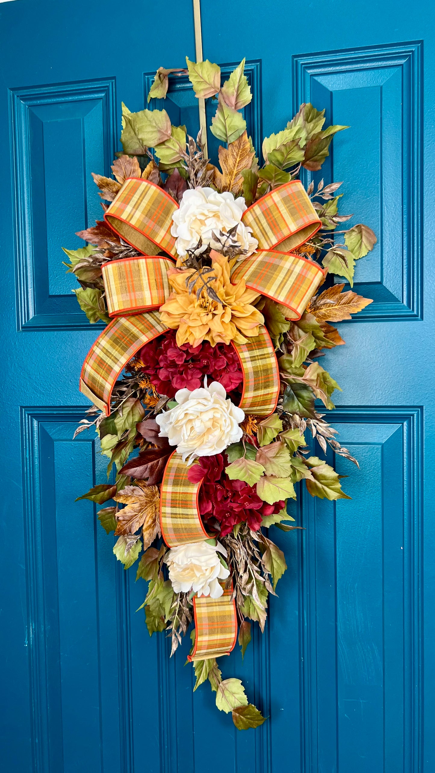 Fall Door Swag with Hydrangeas and Dahlias