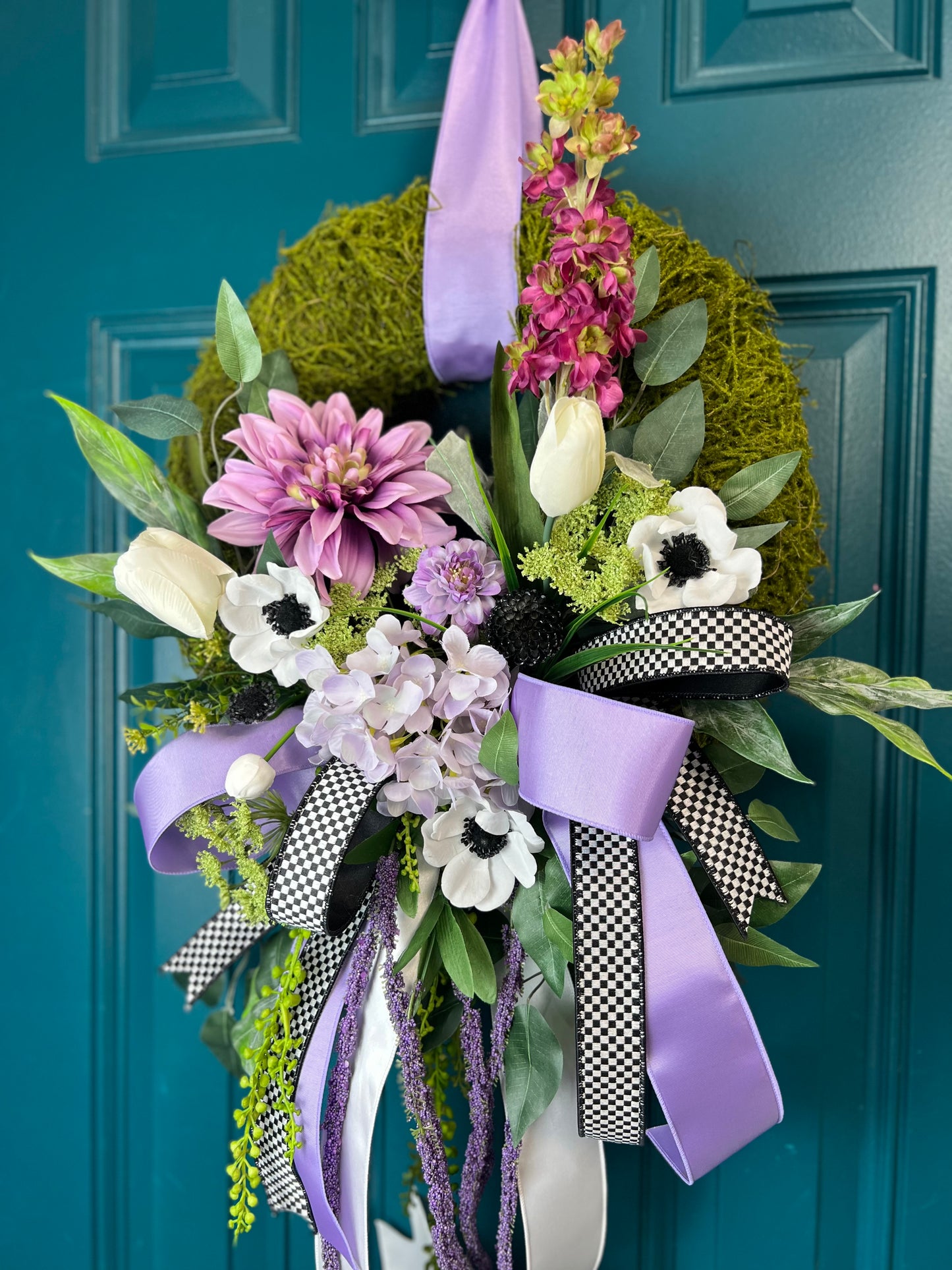 Lavendar and Black Checkered Wreath