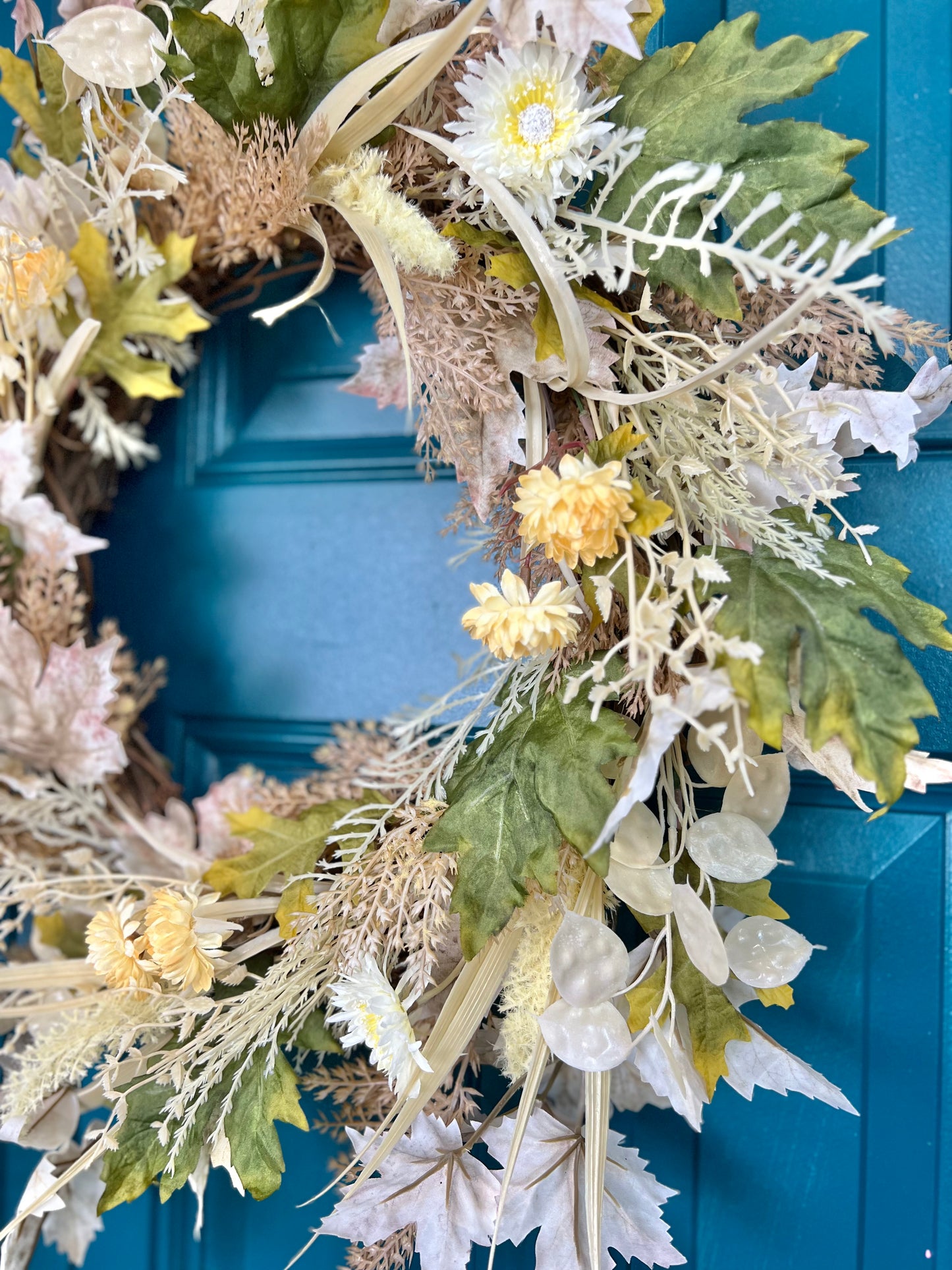 22” Neutral Boho Fall Wreath, Greenery Autumn Wreath, Natural Door Decor, Handmade Floral Wreath, Fall Home Decor, Pampas Grass Wreath