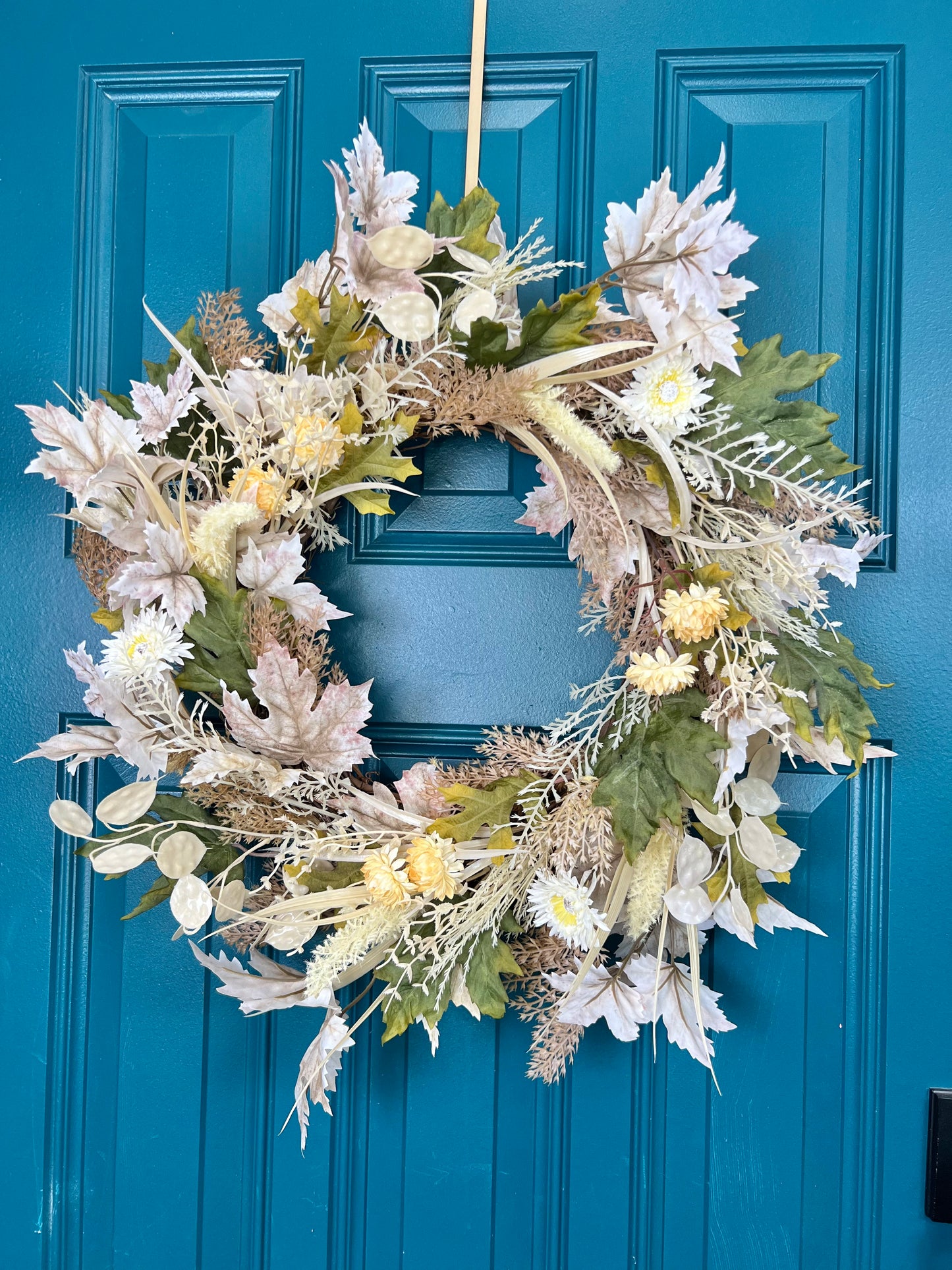 22” Neutral Boho Fall Wreath, Greenery Autumn Wreath, Natural Door Decor, Handmade Floral Wreath, Fall Home Decor, Pampas Grass Wreath