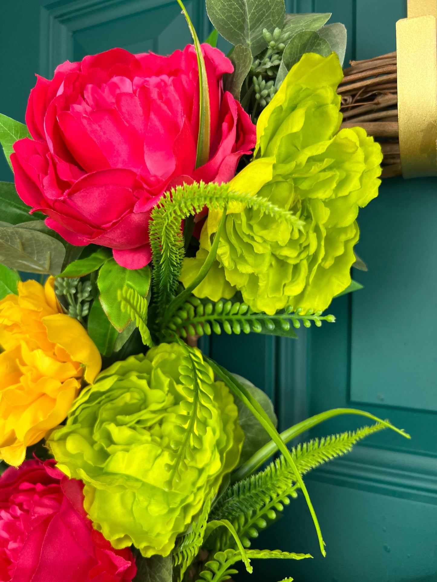 Summer Wreath for Front Door, Hot Pink and Lime Green Wreath, Peony Wreath, Summer Porch Decor, Welcome Summer Home Decor, Double Door Decor