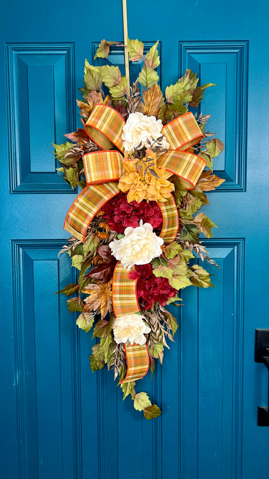 Fall Door Swag with Hydrangeas and Dahlias