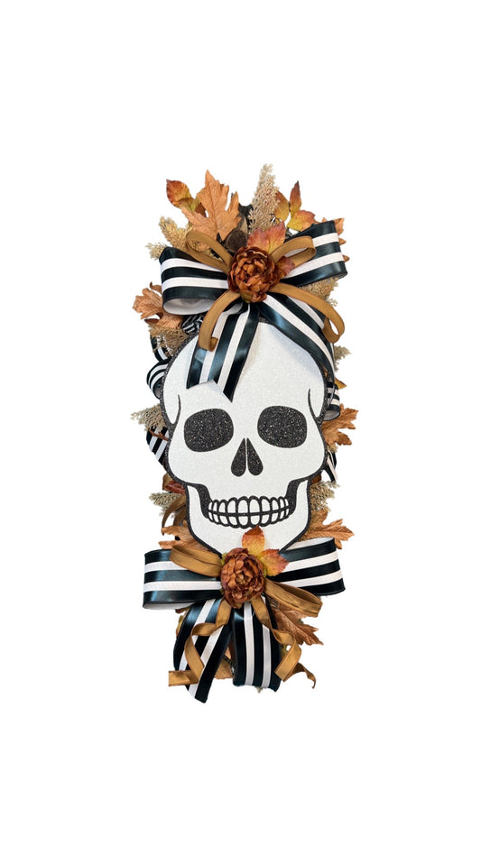 Halloween Glittered Skeleton Swag, Large Skeleton Wreath, Extra Tall Door Decoration, Falloween Decor, Spooky Front Door Wreath