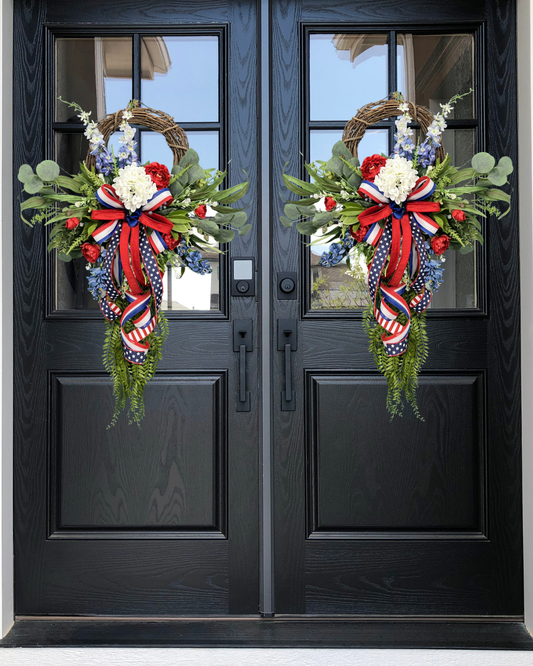 Patriotic Wreath with Red White Blue Flowers