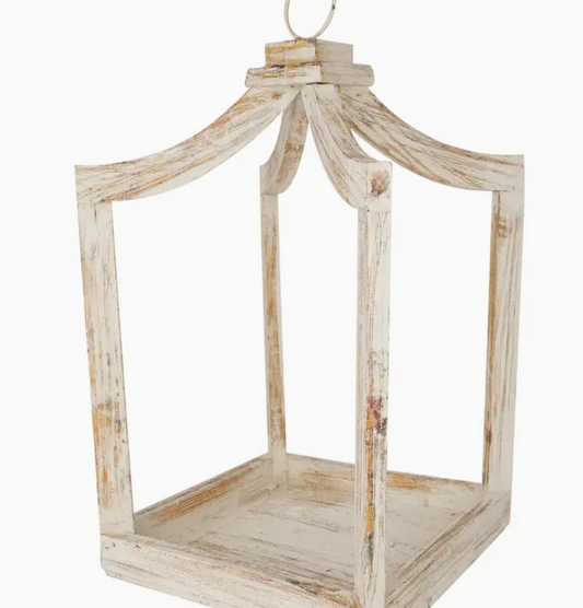 Canopy Farmhouse Wood Lantern Home Decor - Shabby White Large