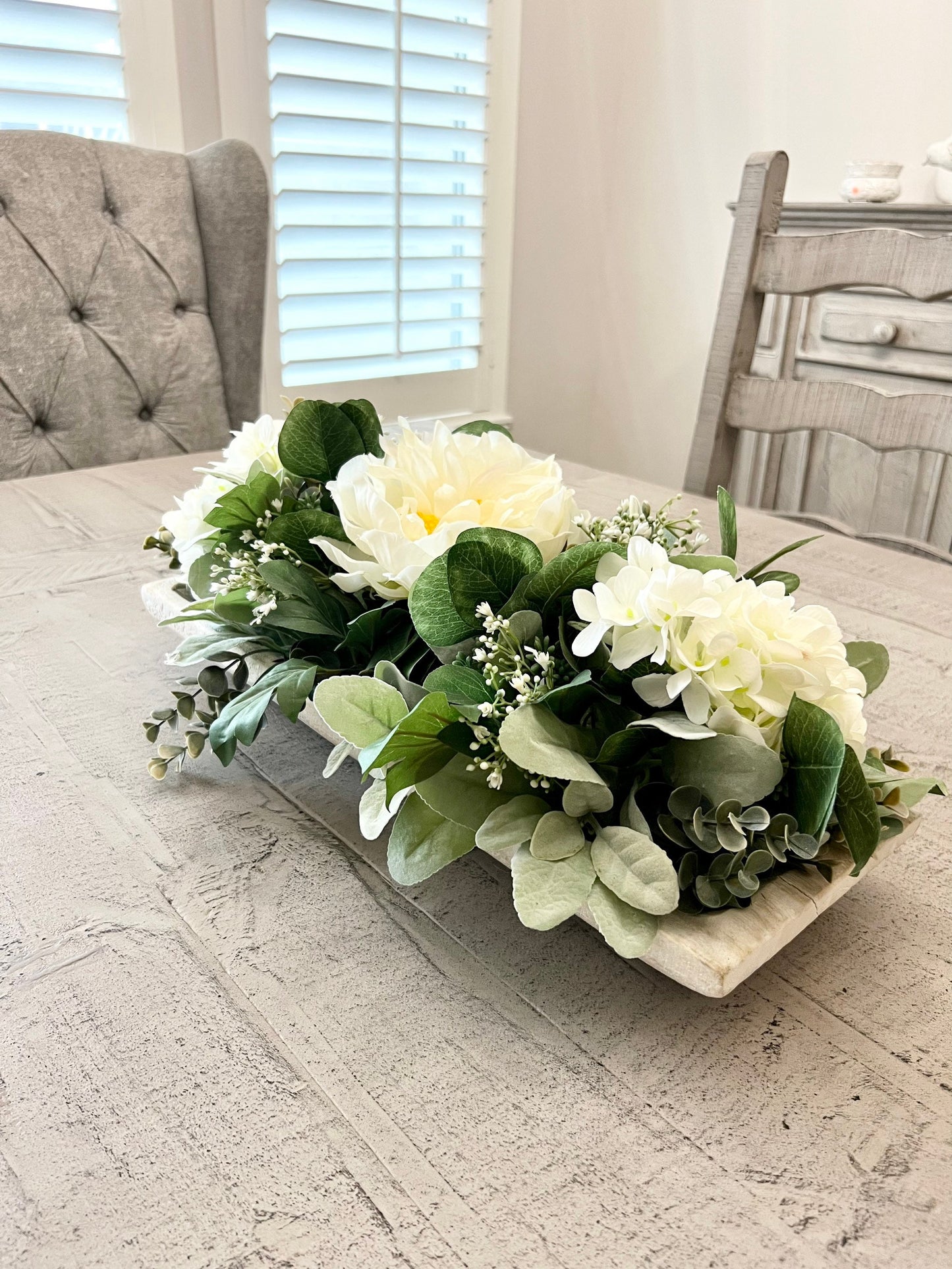 Lambs Ear & Eucalyptus Dough Bowl Table Centerpiece