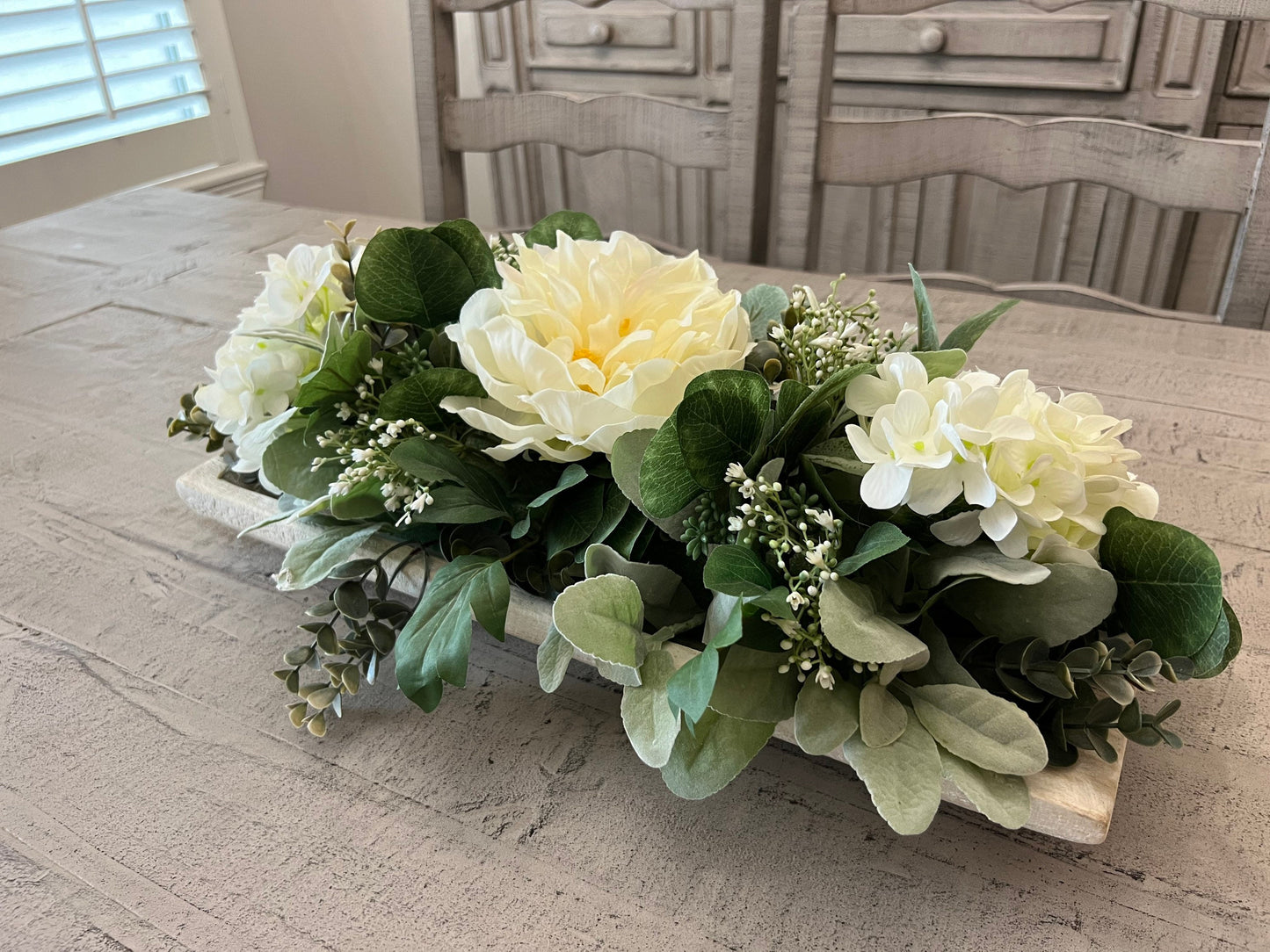 Lambs Ear & Eucalyptus Dough Bowl Table Centerpiece