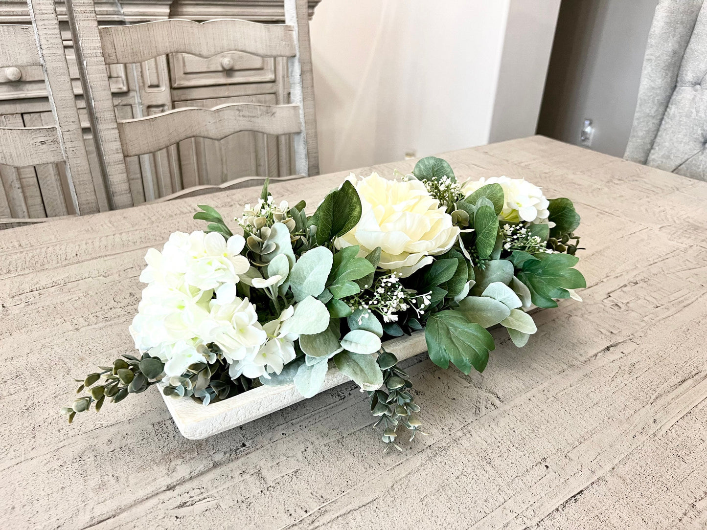 Lambs Ear & Eucalyptus Dough Bowl Table Centerpiece