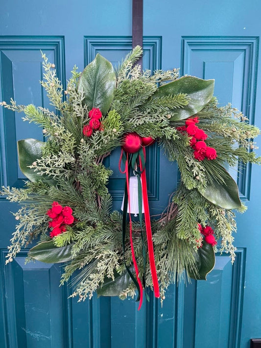 Christmas Magnolia and Juniper Wreath for Front Door