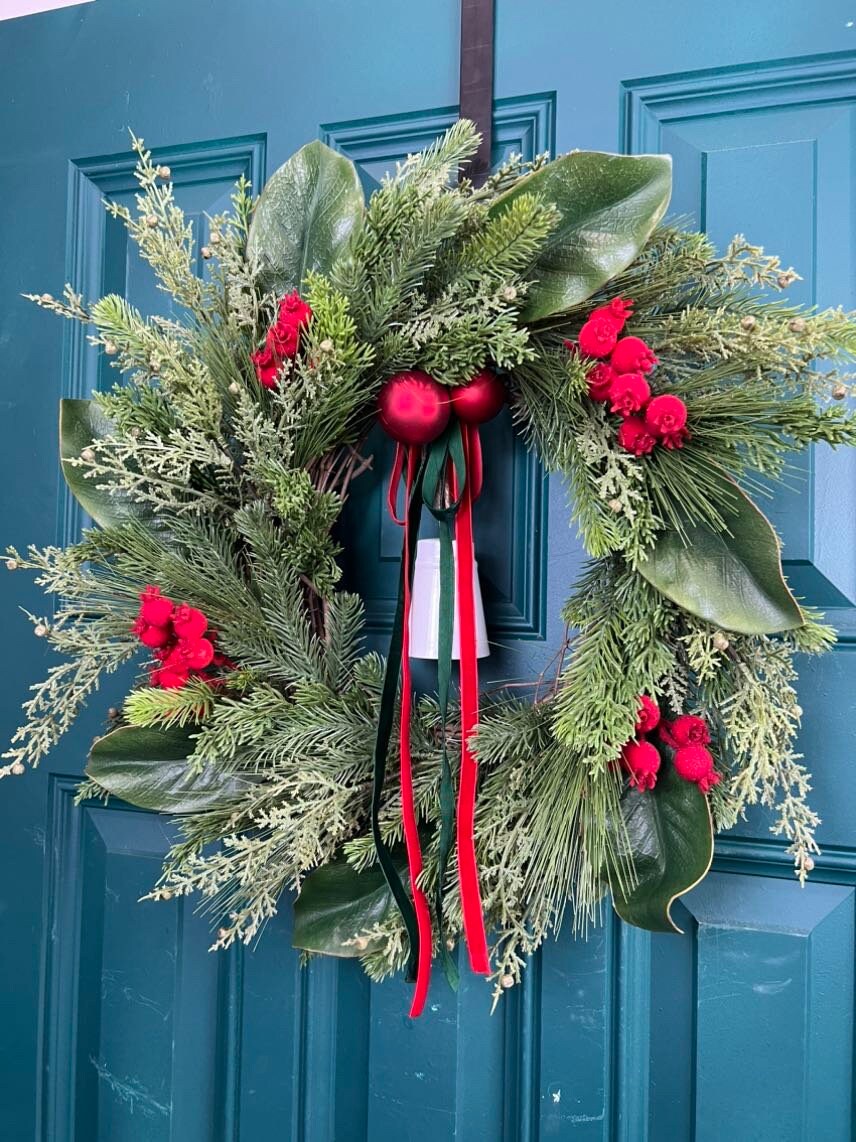 Christmas Magnolia and Juniper Wreath for Front Door