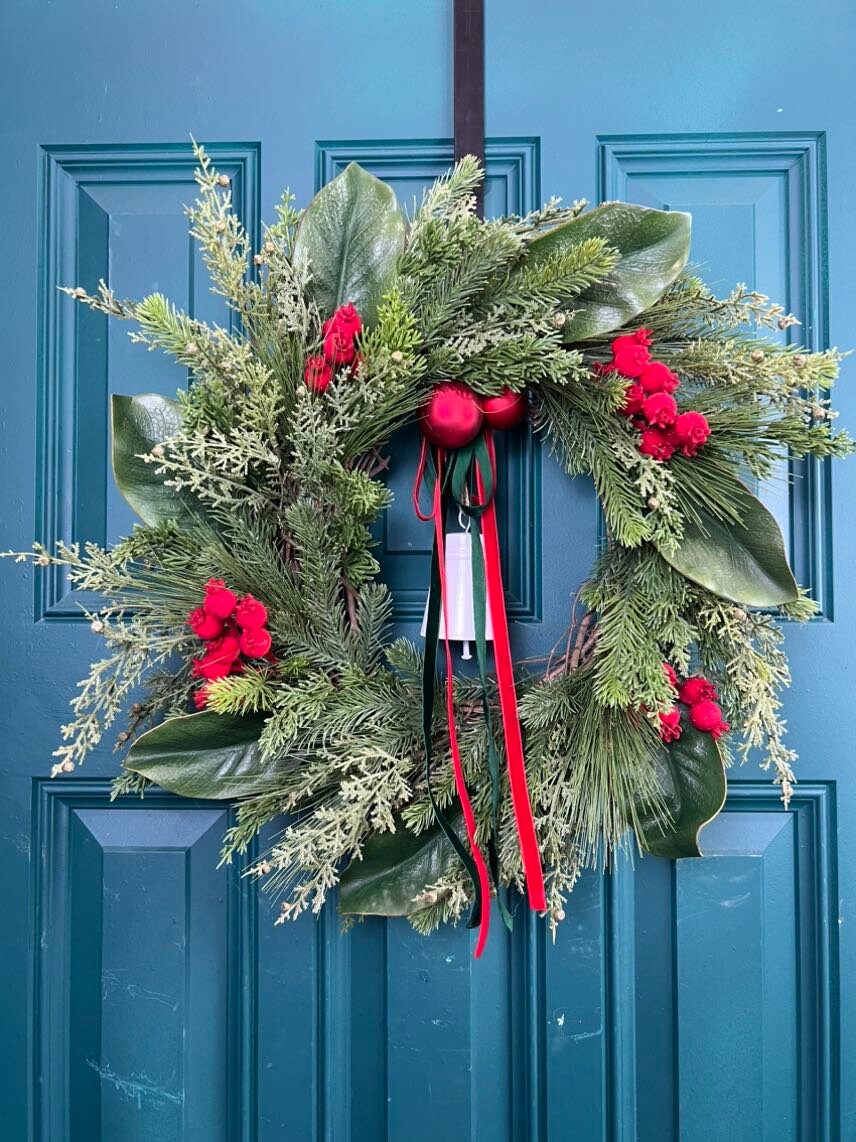 Christmas Magnolia and Juniper Wreath for Front Door