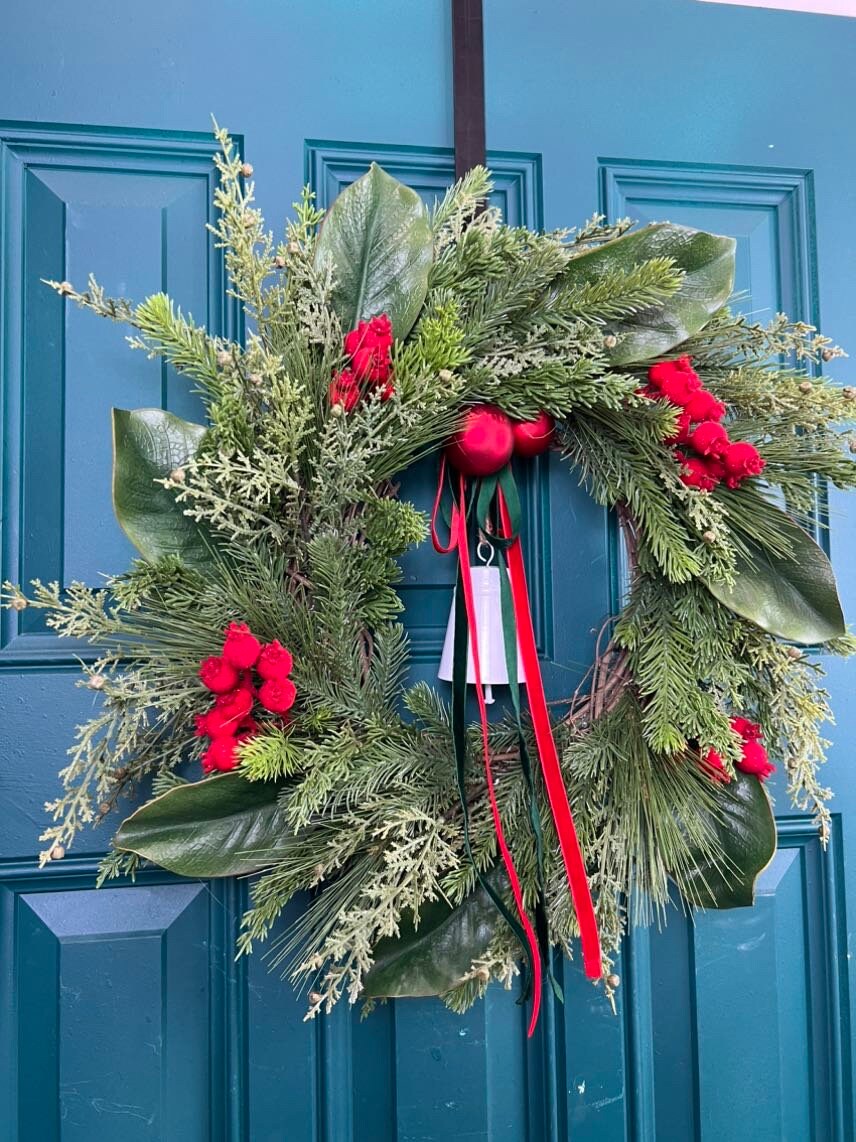 Christmas Magnolia and Juniper Wreath for Front Door