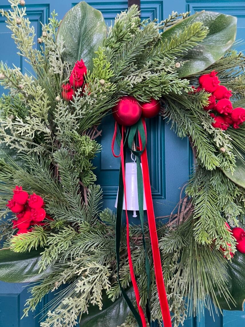 Christmas Magnolia and Juniper Wreath for Front Door