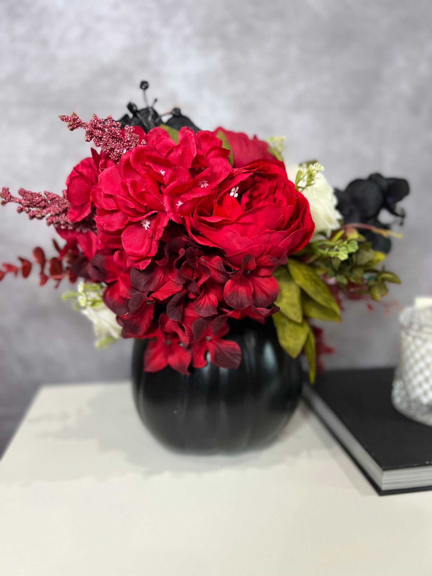 Black and Red Pumpkin Halloween Arrangement