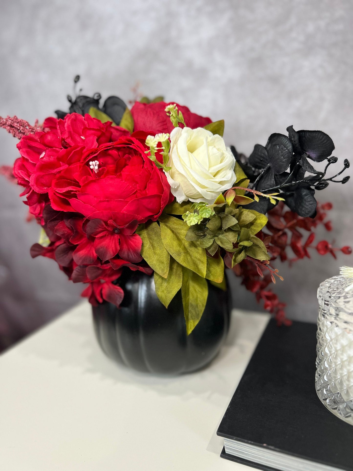 Black and Red Pumpkin Halloween Arrangement