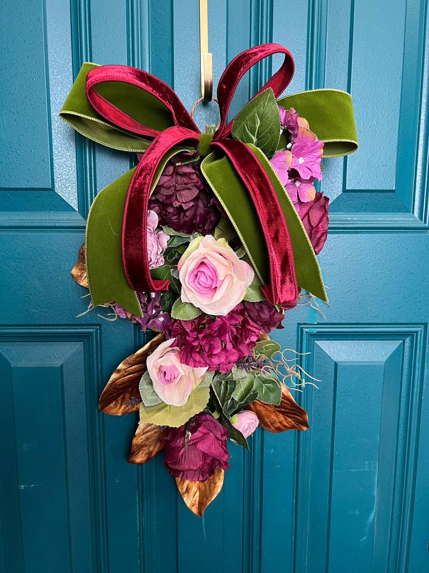 Swag for home decor. Burgundy, plum, moss, gold magnolia leaves and medium size