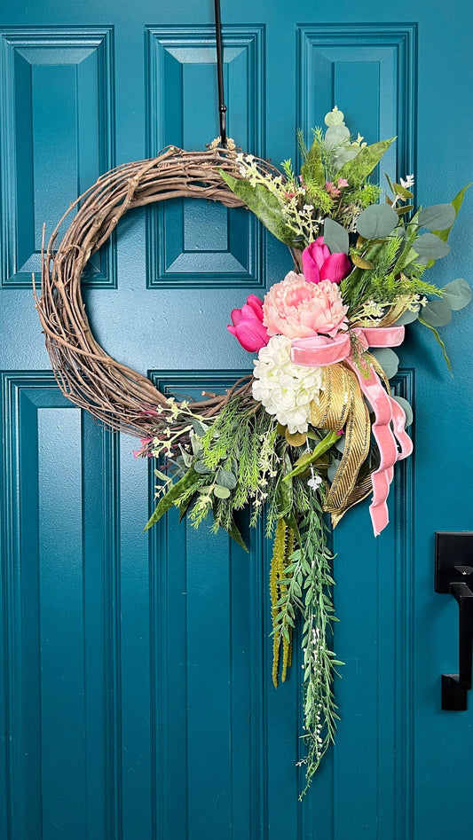 Spring Floral Wreath for Front Door