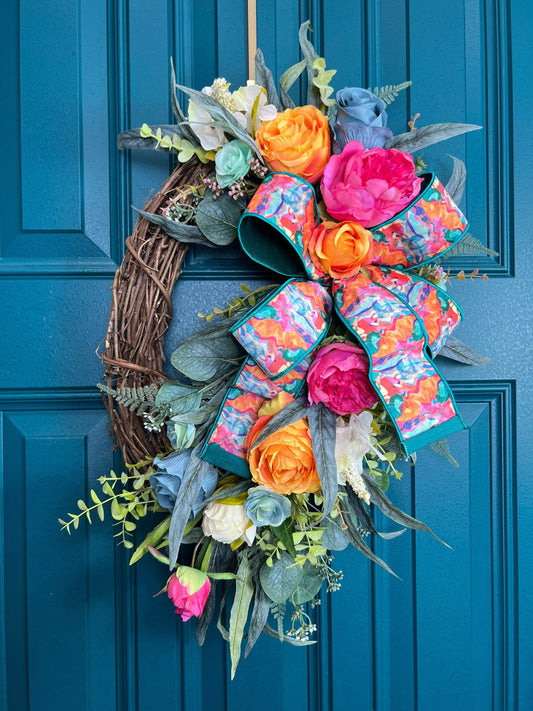 Summer Floral Wreath for Front Door, Wreath for Spring and Summer, Summer Front Door Wreath, Spring Wreath, Summer Porch Decor