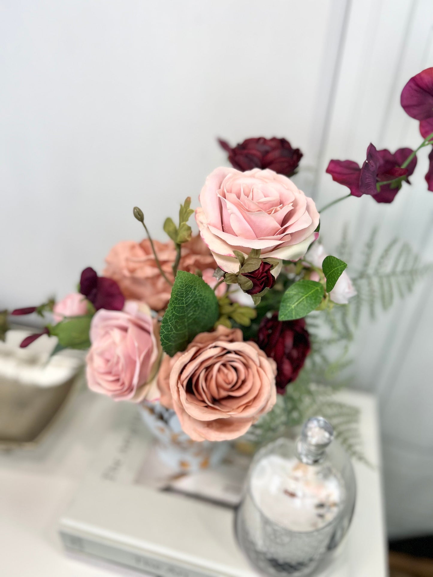 Pink and Burgundy Artificial Flower Arrangement in Jar