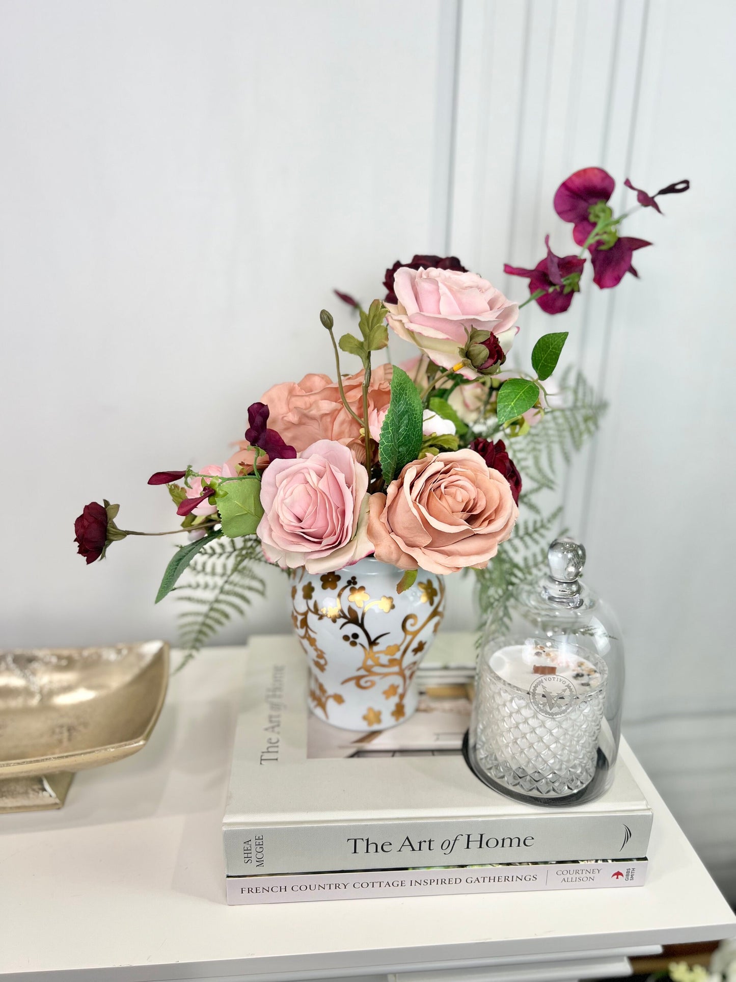 Pink and Burgundy Artificial Flower Arrangement in Jar