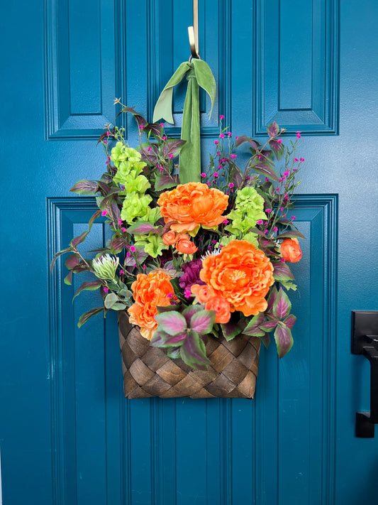 Floral Basket Wreath for Front Door