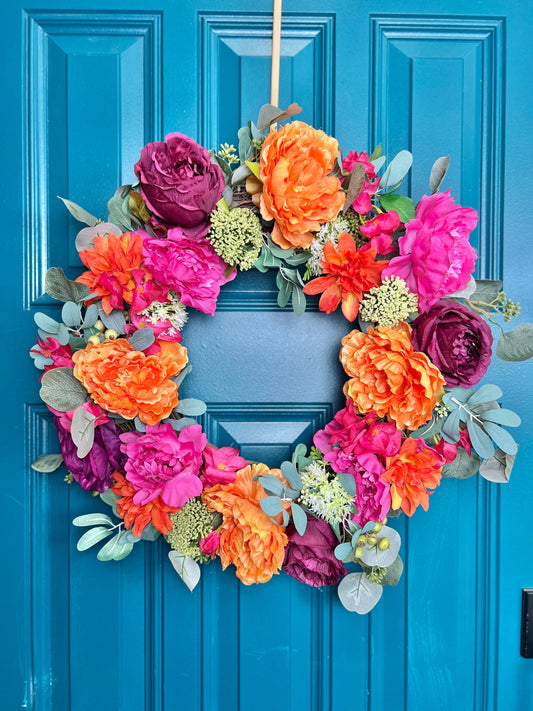 Bright Summer Floral Wreath for Front Door